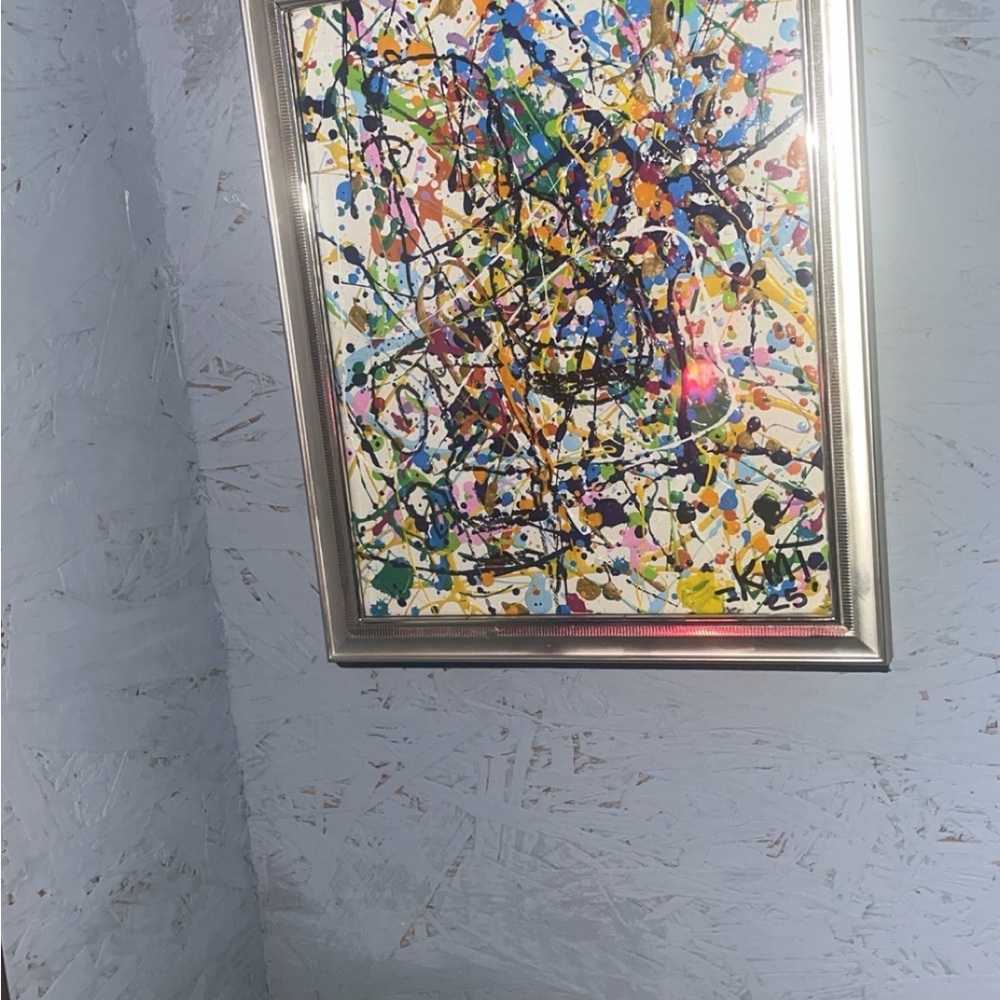 Urethane Automotive Abstract Splatter Art in Silver Frame by Kimberly (Myself)
